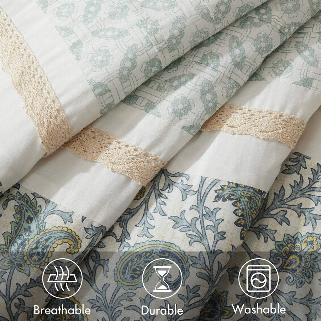 9 Piece Cotton Percale Comforter Set Aqua