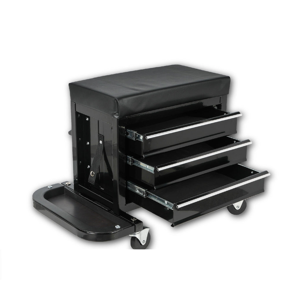 3-Drawer Tool Chest Rolling Mechanic Seat with Tool Trays