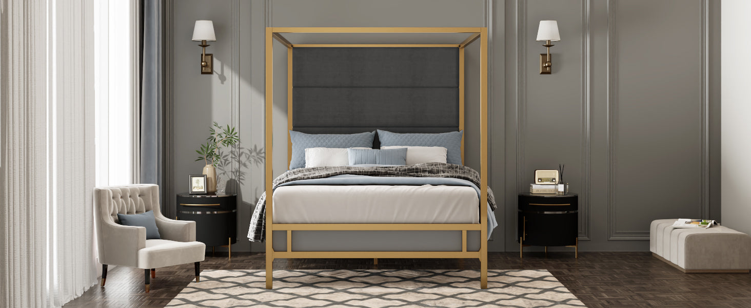 Modern Gold Metal Canopy Bed