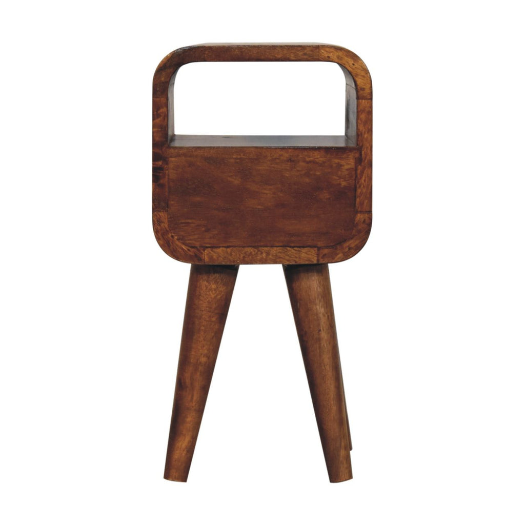 Solid Wood Extra Mini Curve Bedside, 1-Drawer, 1 Open-Slot, Chestnut
