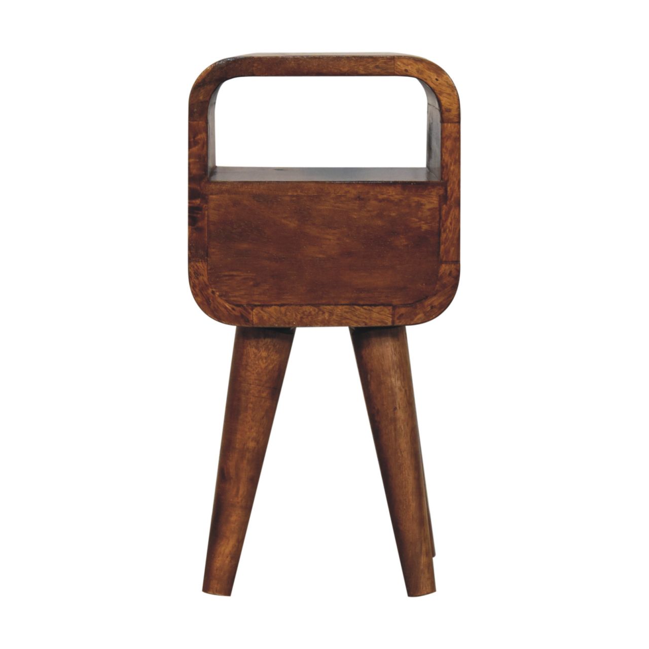 Solid Wood Extra Mini Curve Bedside, 1-Drawer, 1 Open-Slot, Chestnut