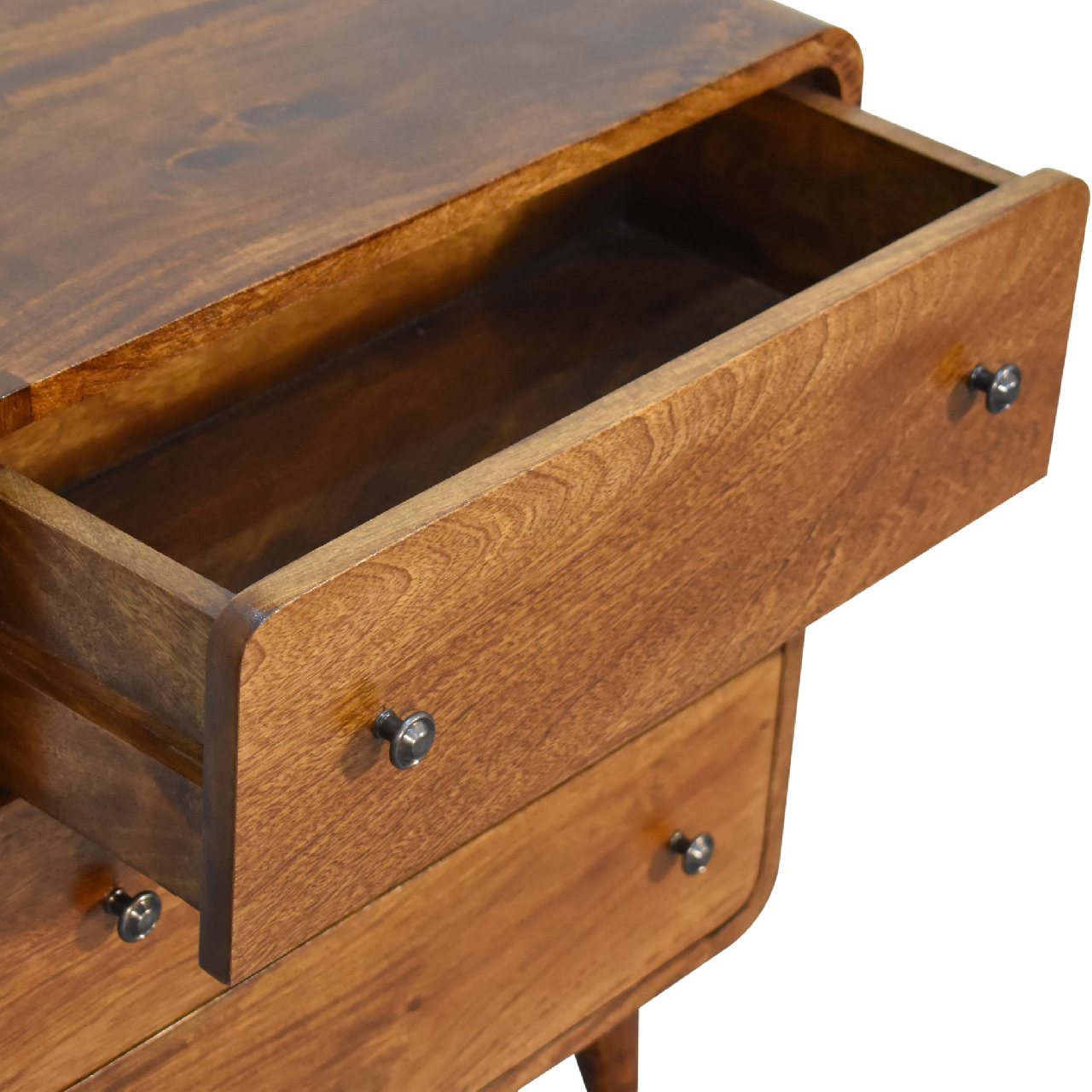 Solid Wood Mini Curved Chestnut Chest, 3-Drawer, Nordic Legs