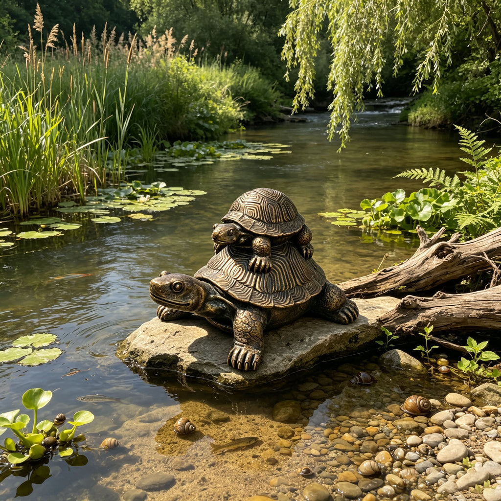 Vintage Bronze Stacked Turtle Statue