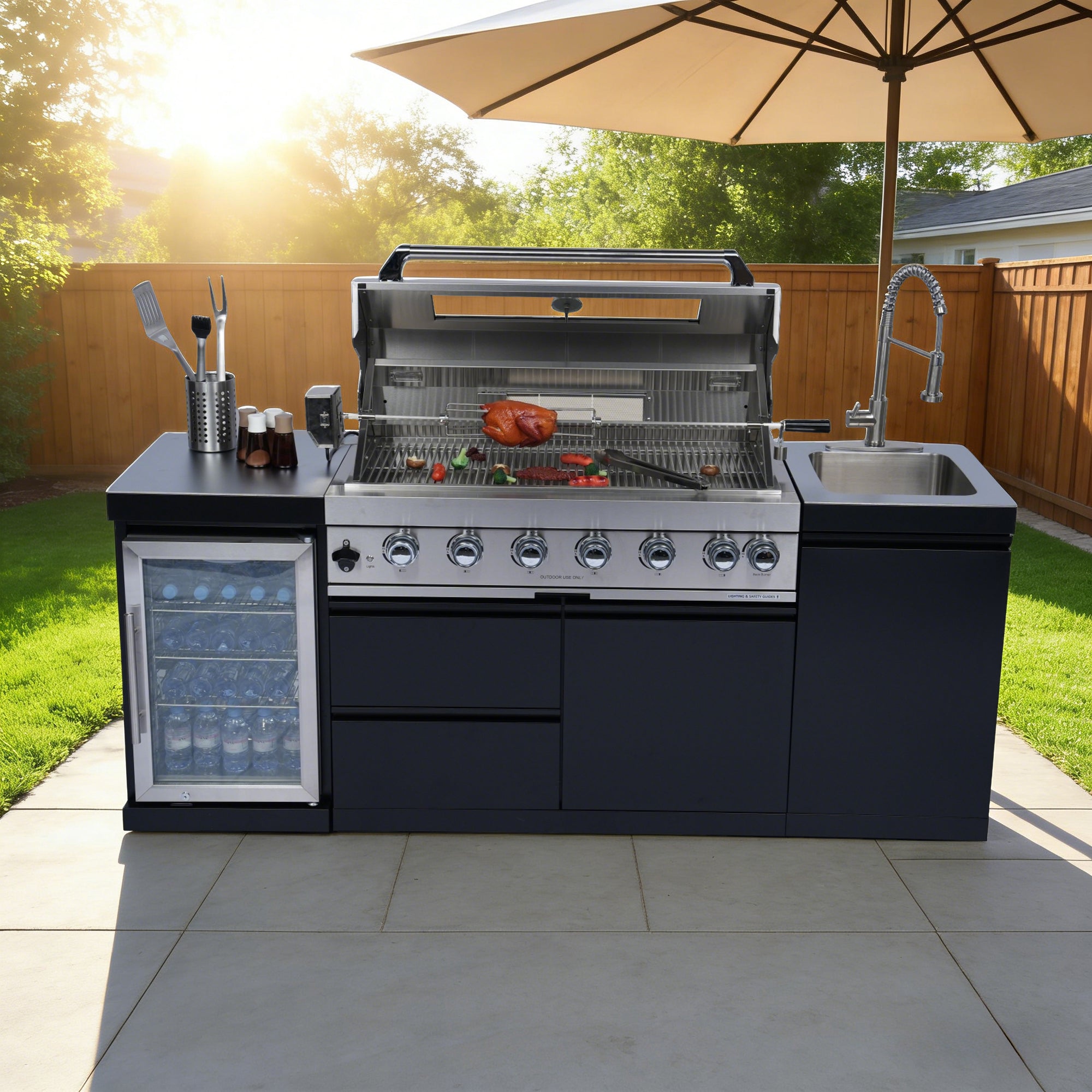 82-Inch 6-Burner Deluxe Stainless Steel Gas Outdoor Kitchen Grill