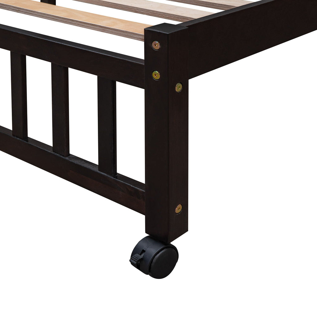 Bunk Bed With 6 Drawers And Flexible Shelves, Bottom Bed With Wheels