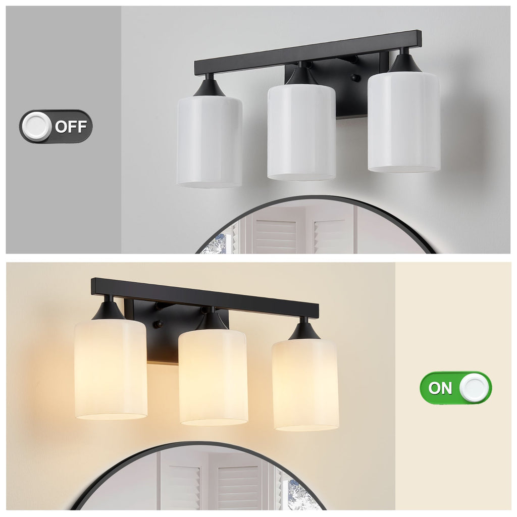 3-Light Matte Black Bathroom Vanity Light