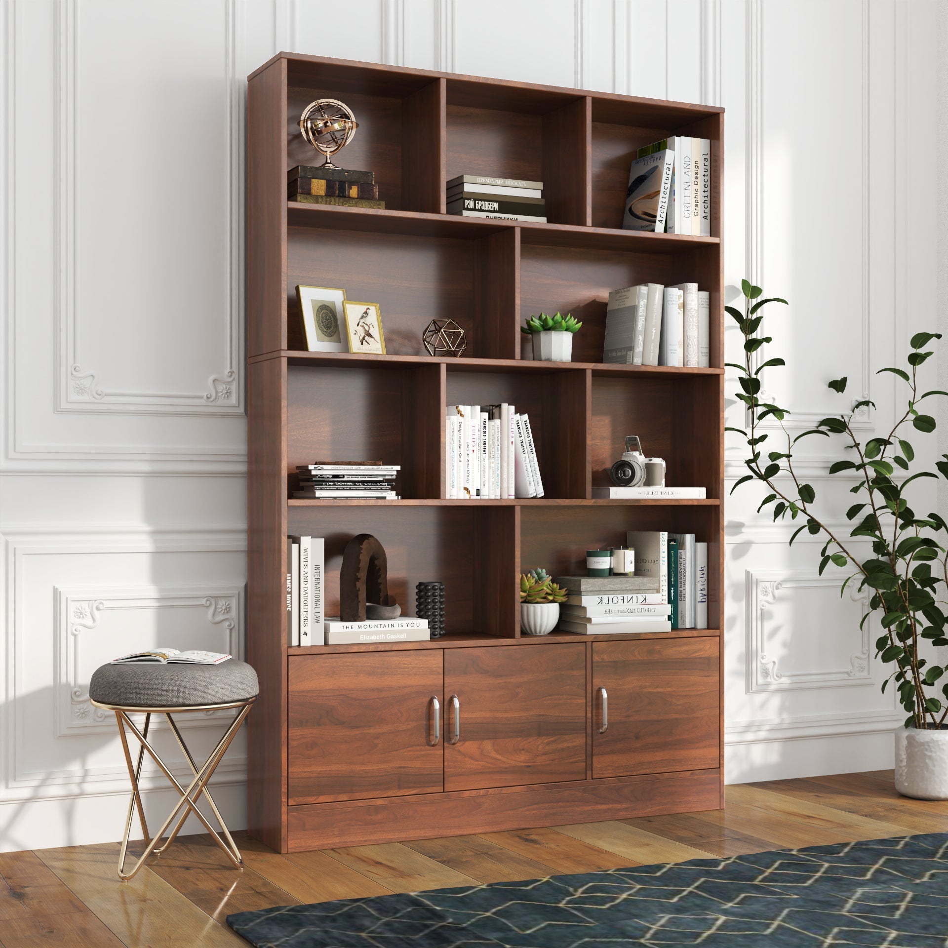 70.87" Tall Bookshelf with 10 Cubes and 3 Doors