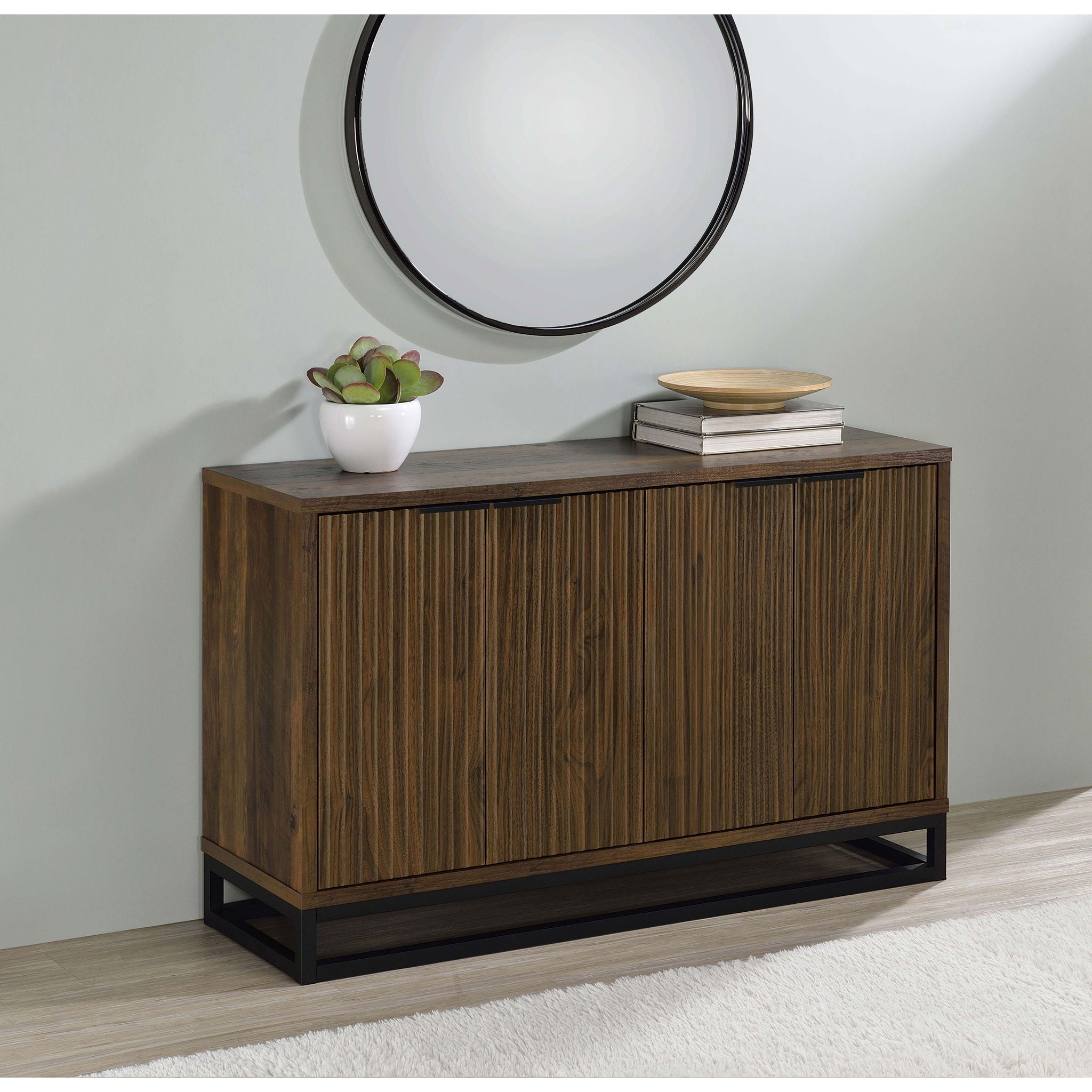 Thurston - 4 Door Accent Cabinet Carved Doors - Dark Brown