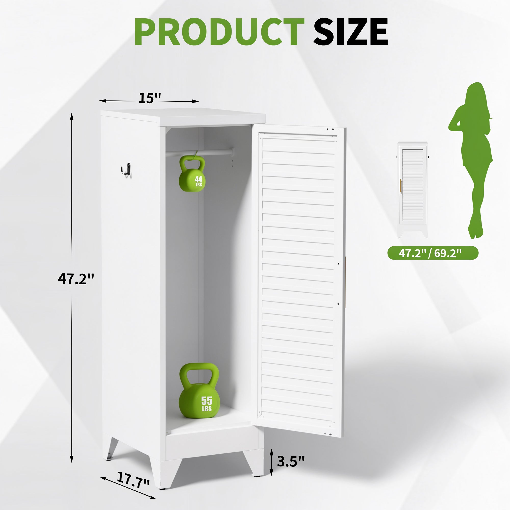 47.2" Narrow Metal Storage Closet with Louvered Door