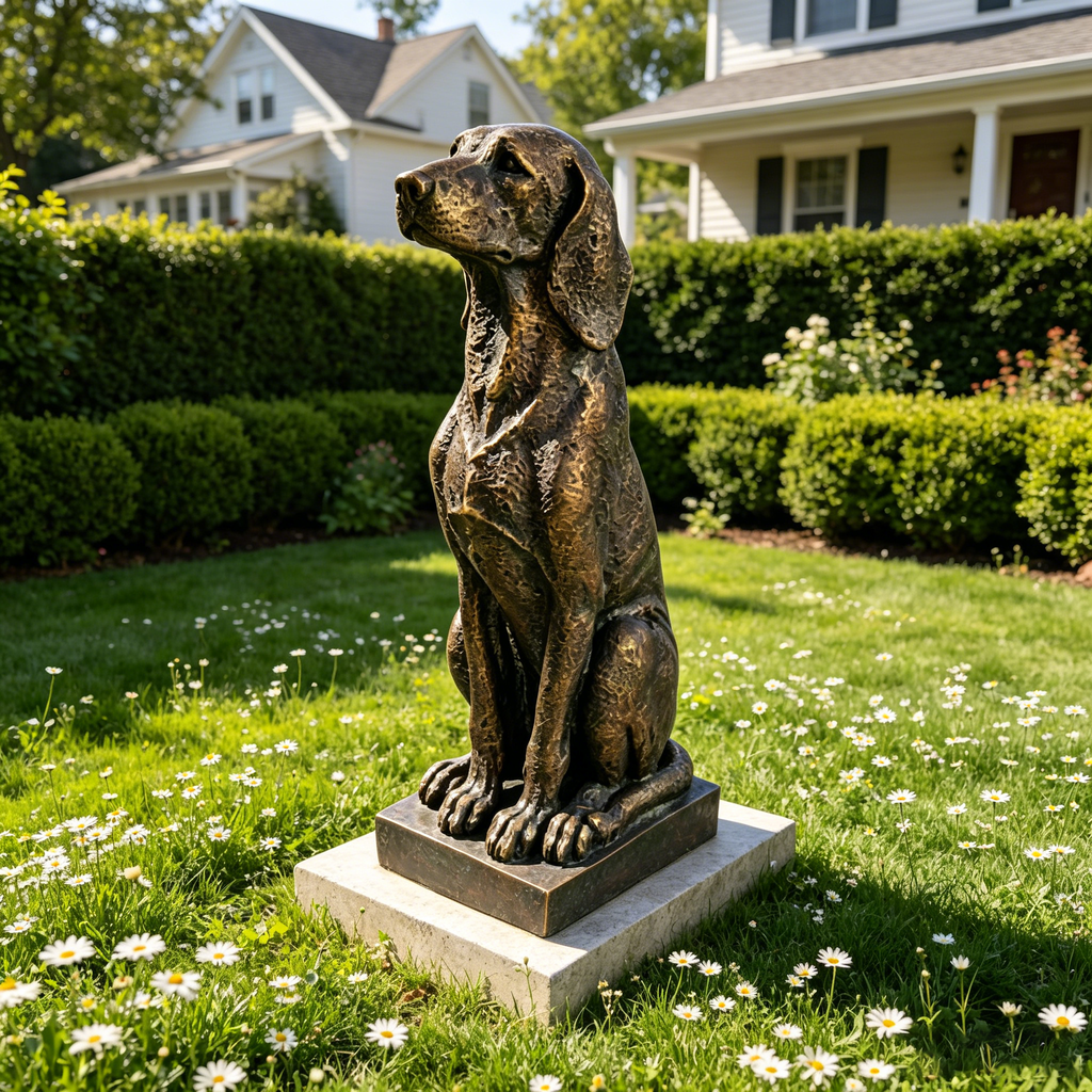 Vintage Bronze Sitting Hound Dog Statue