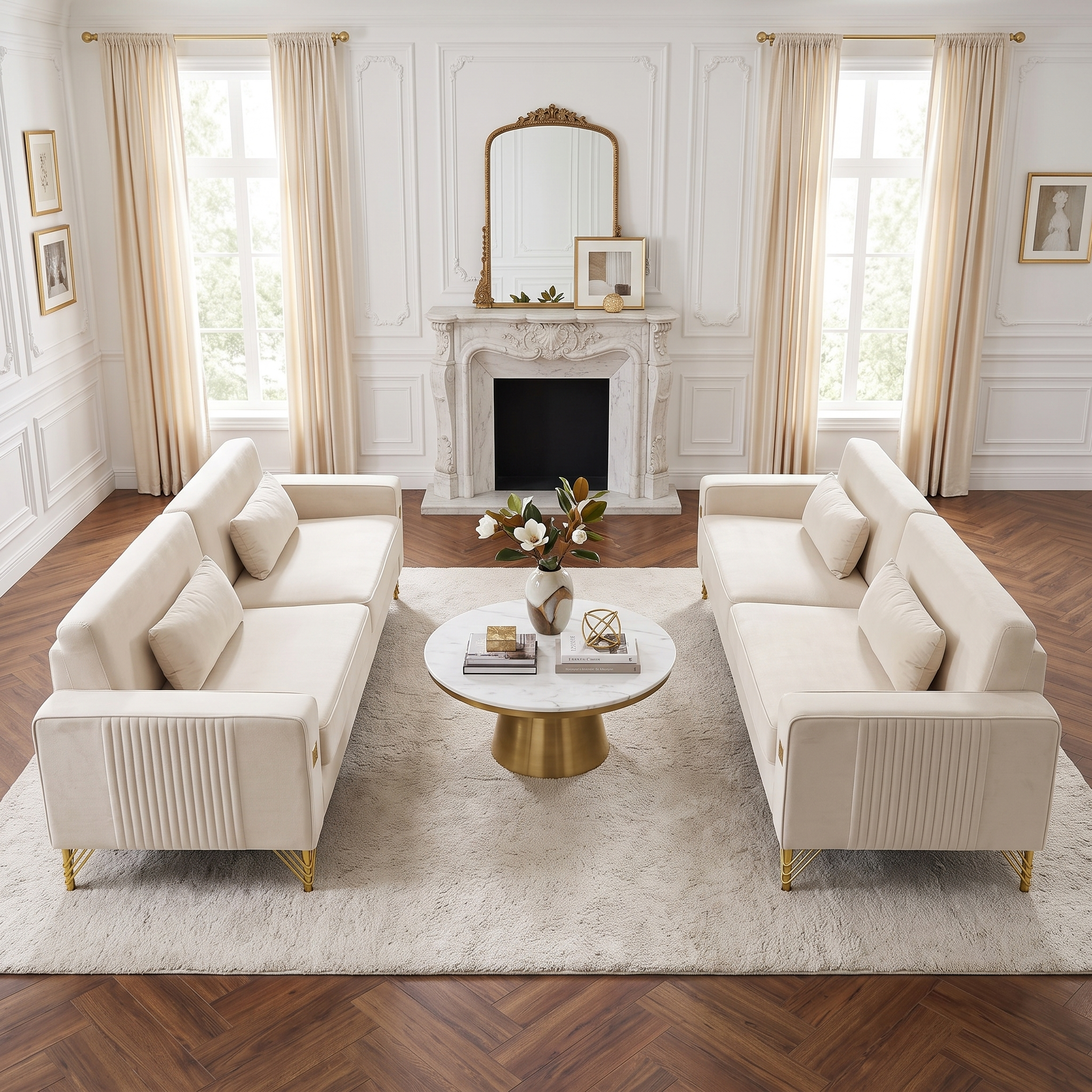 Ivory White 2-Piece Velvet Sofa Set