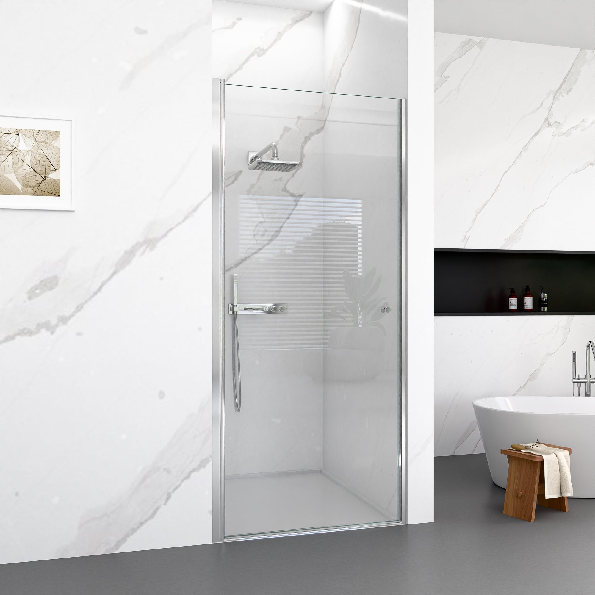 34"W x 72"H Frameless Circular Pivot Shower Door