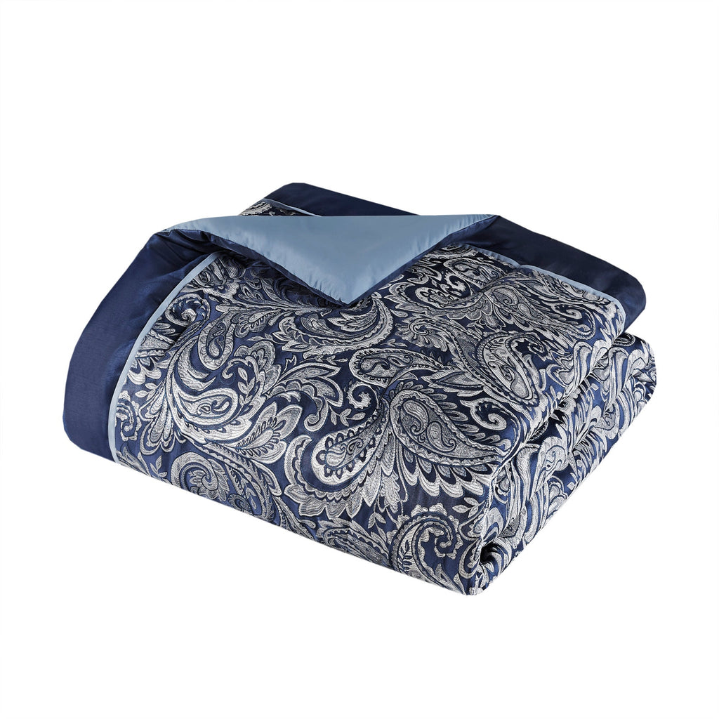 12 Piece Comforter Set with Cotton Bed Sheets Navy King