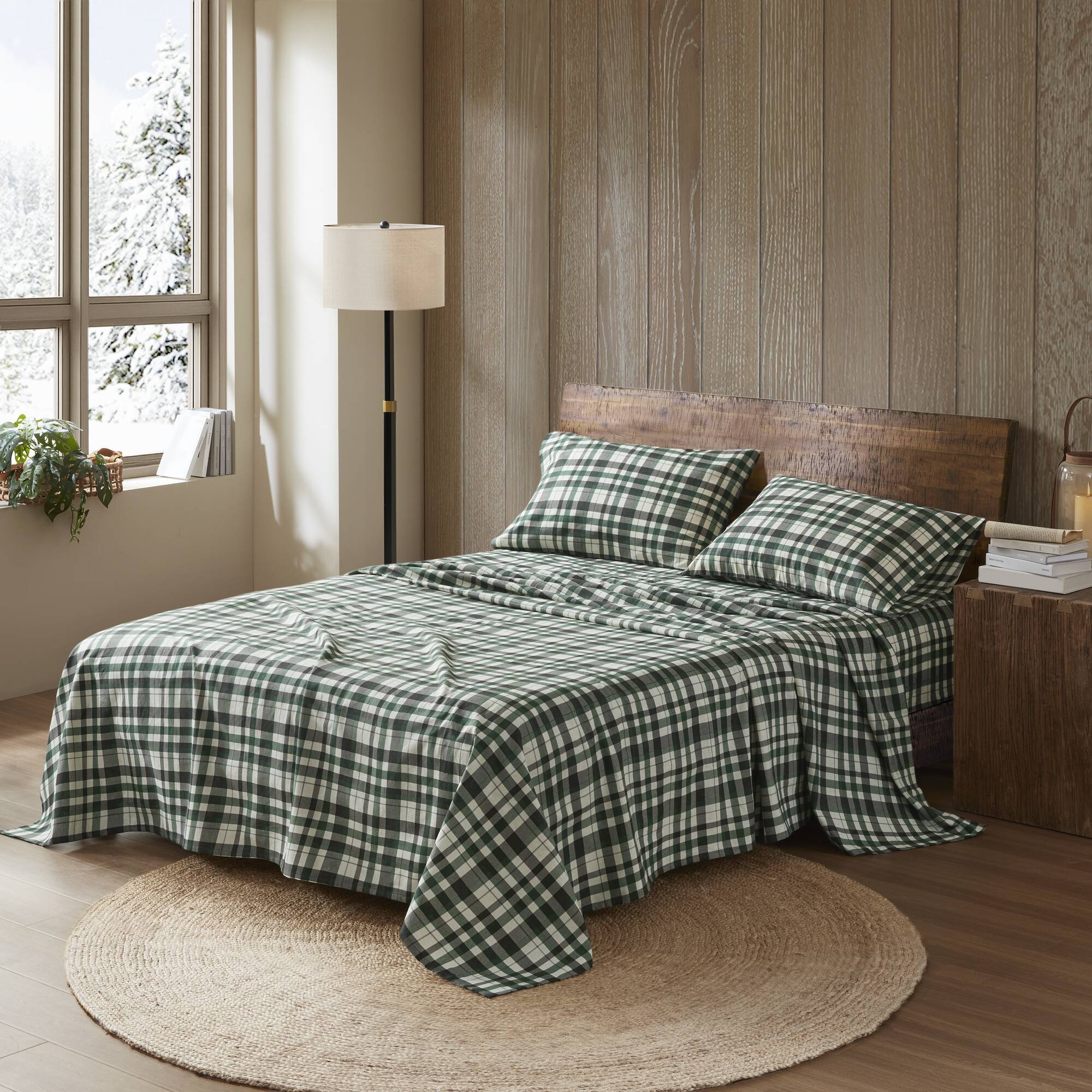 4 Pieces Queen 100% Cotton Flannel Printed Sheet Set Finton