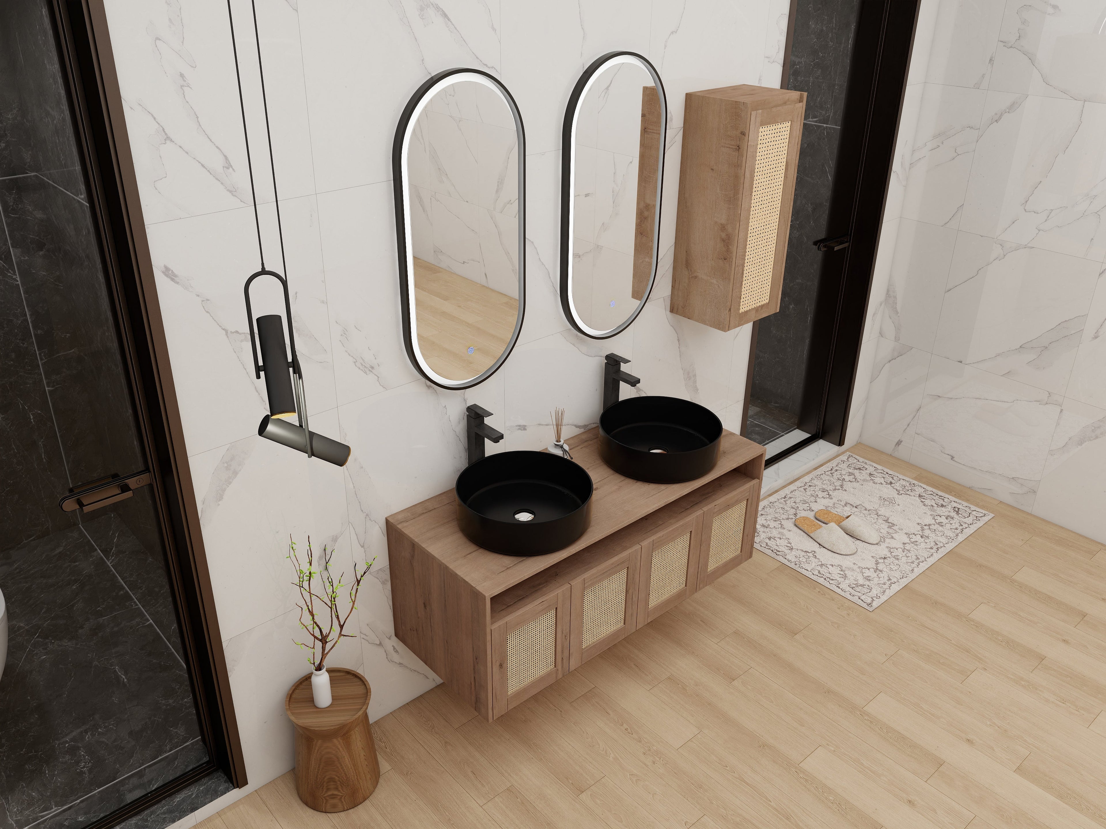 48" Bathroom Vanity with Ceramic Art Sink and Side Cabinet