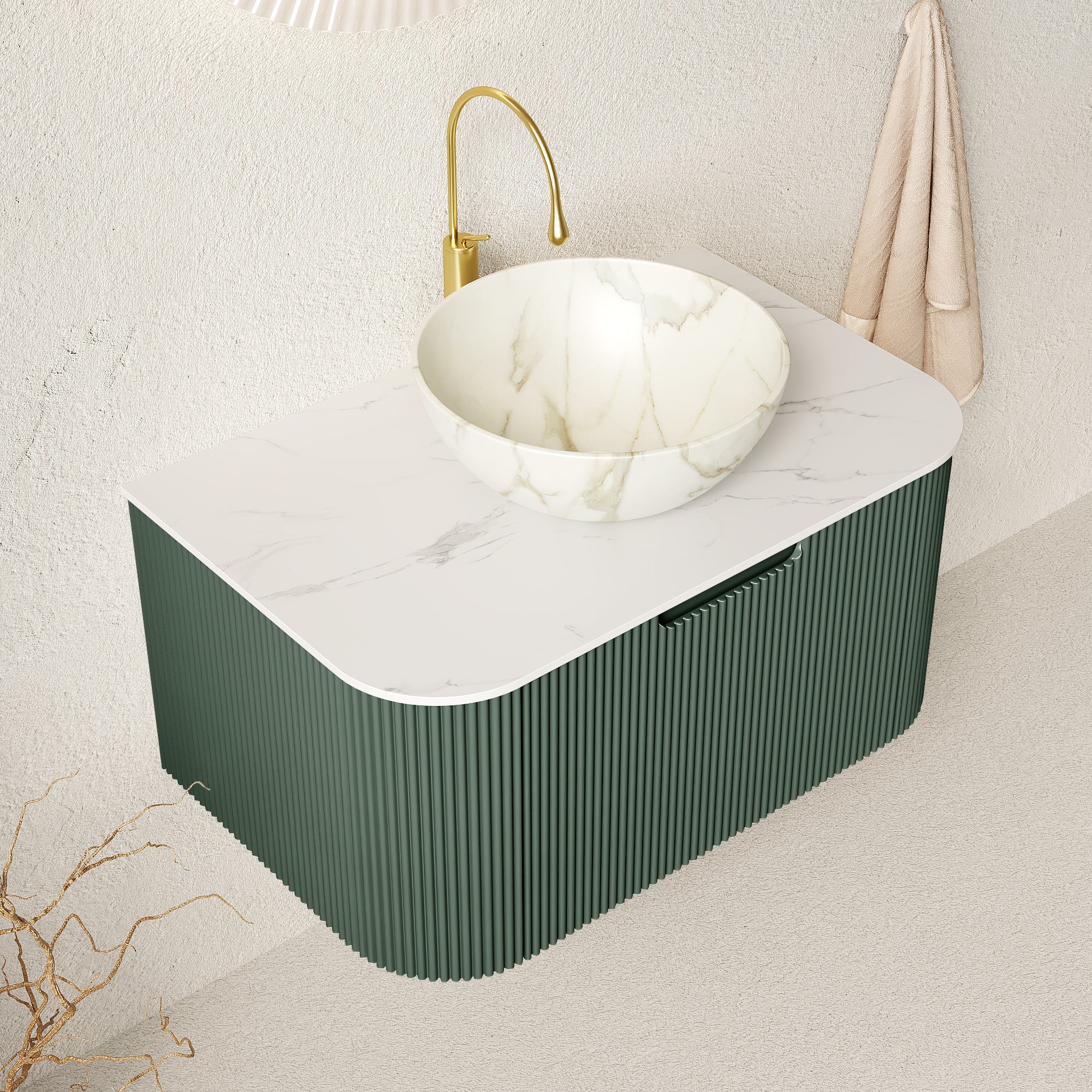 DINA 30" Bathroom Vanity & Sink, Floating Curved Edges