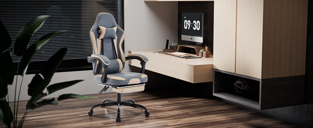 Gaming Chair with Footrest and Massage Lumbar Support