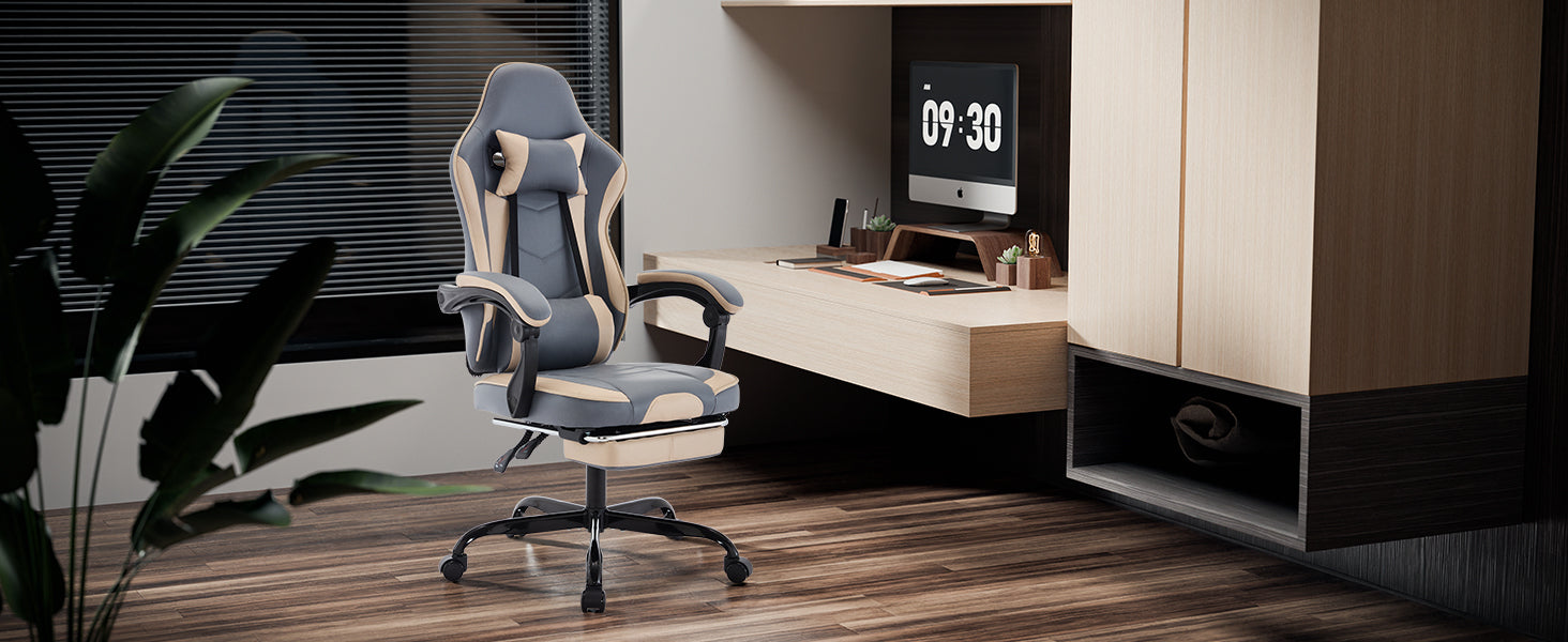 Gaming Chair with Footrest and Massage Lumbar Support