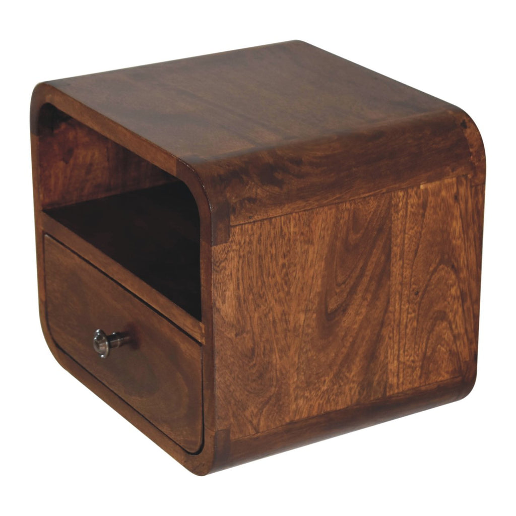 Extra Mini Wall-Mounted Curved Chestnut Nightstand