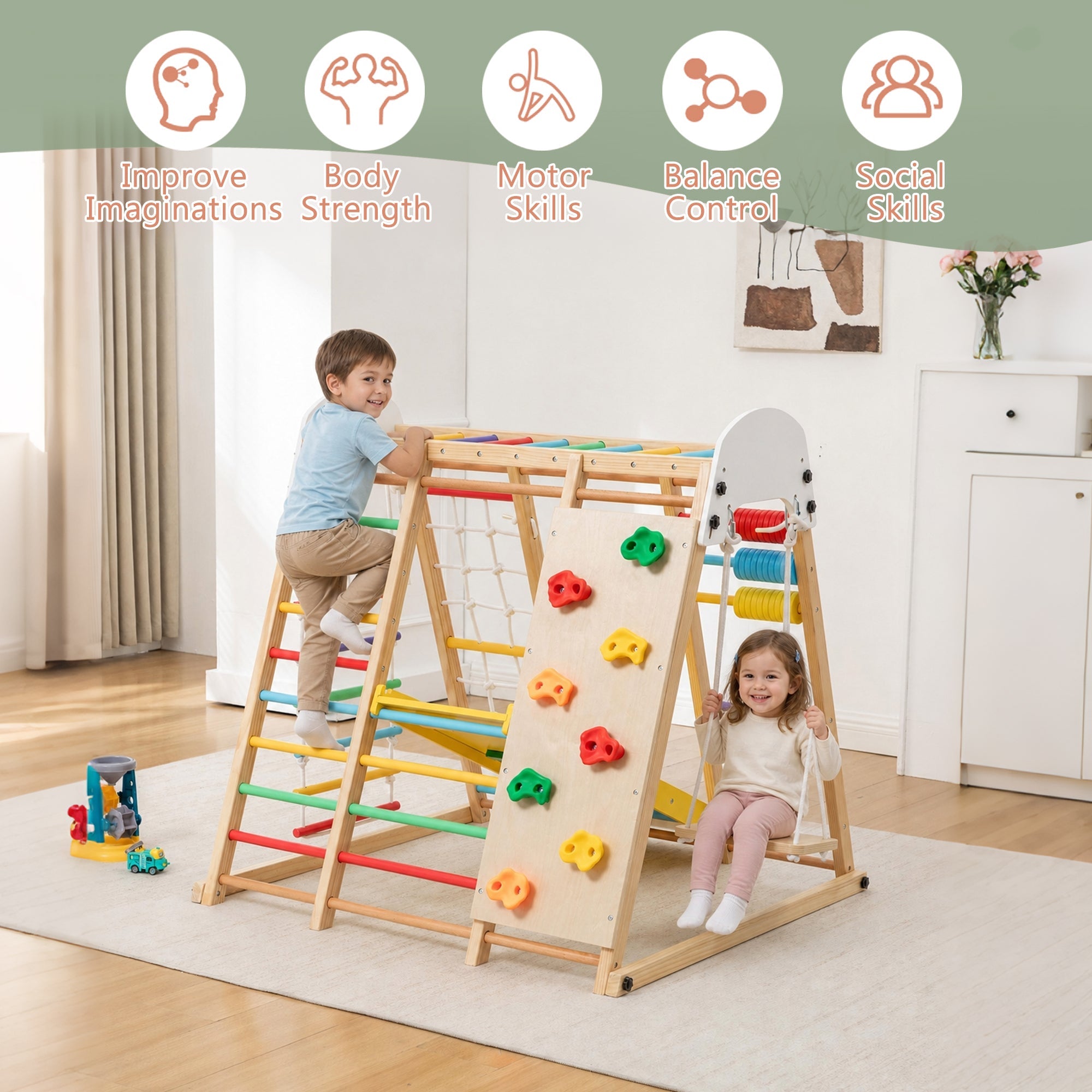 9-in-1 Foldable Kids Climbing Frame & Slide