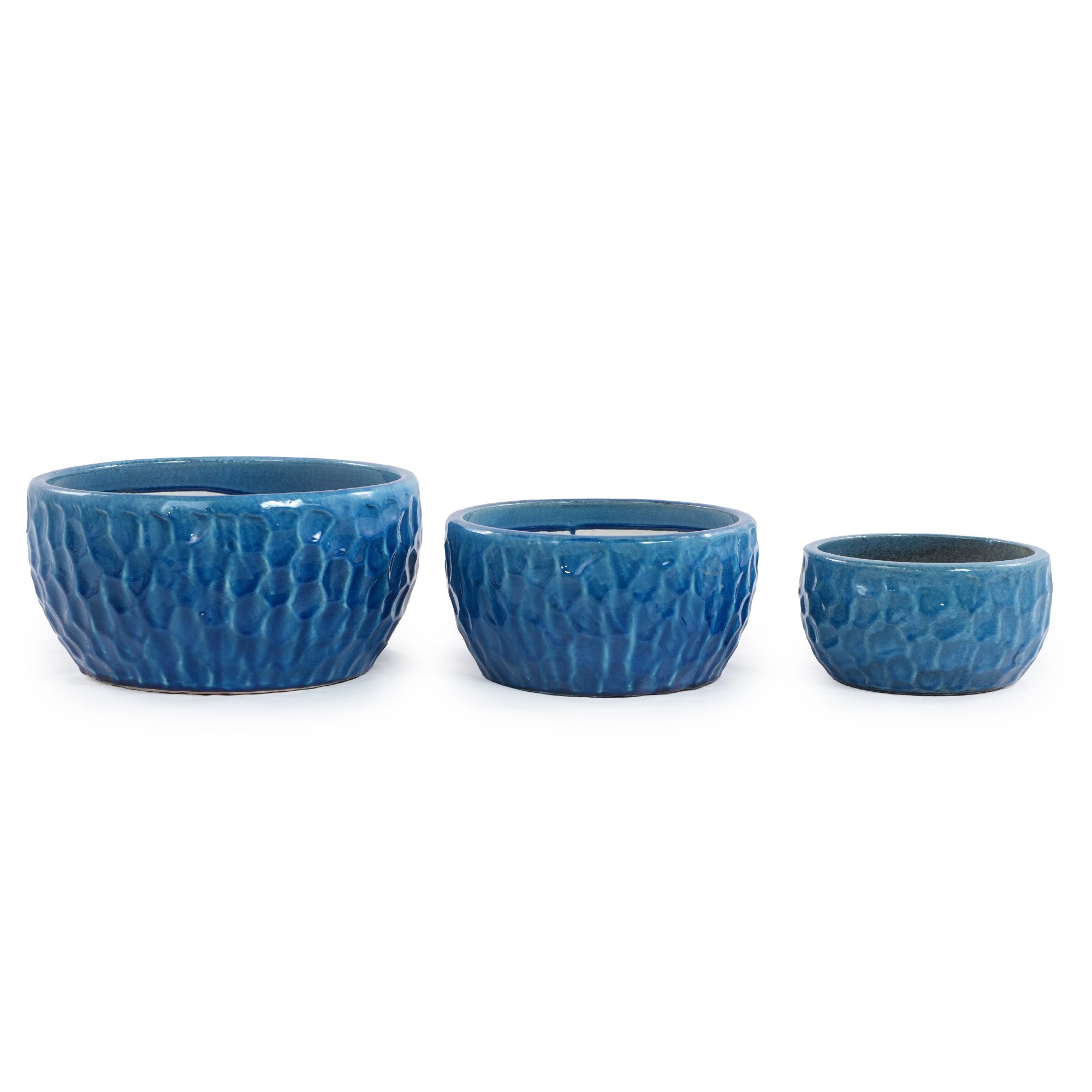 Handmade Ceramic Planter Set of 3 in Glossy Lake