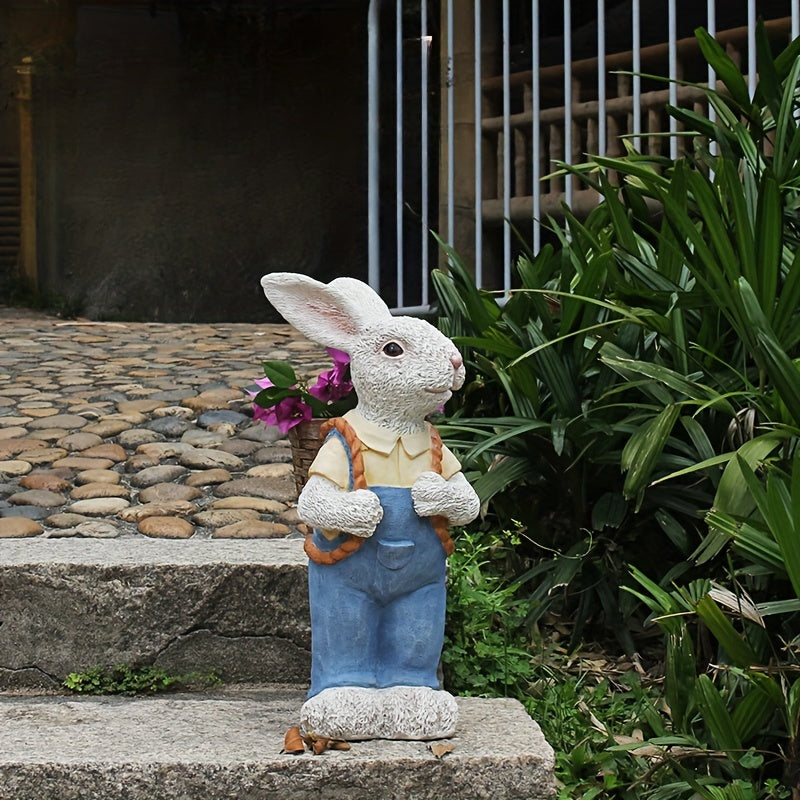 Simulated Couple Rabbit Statue Flower Pot Ornament