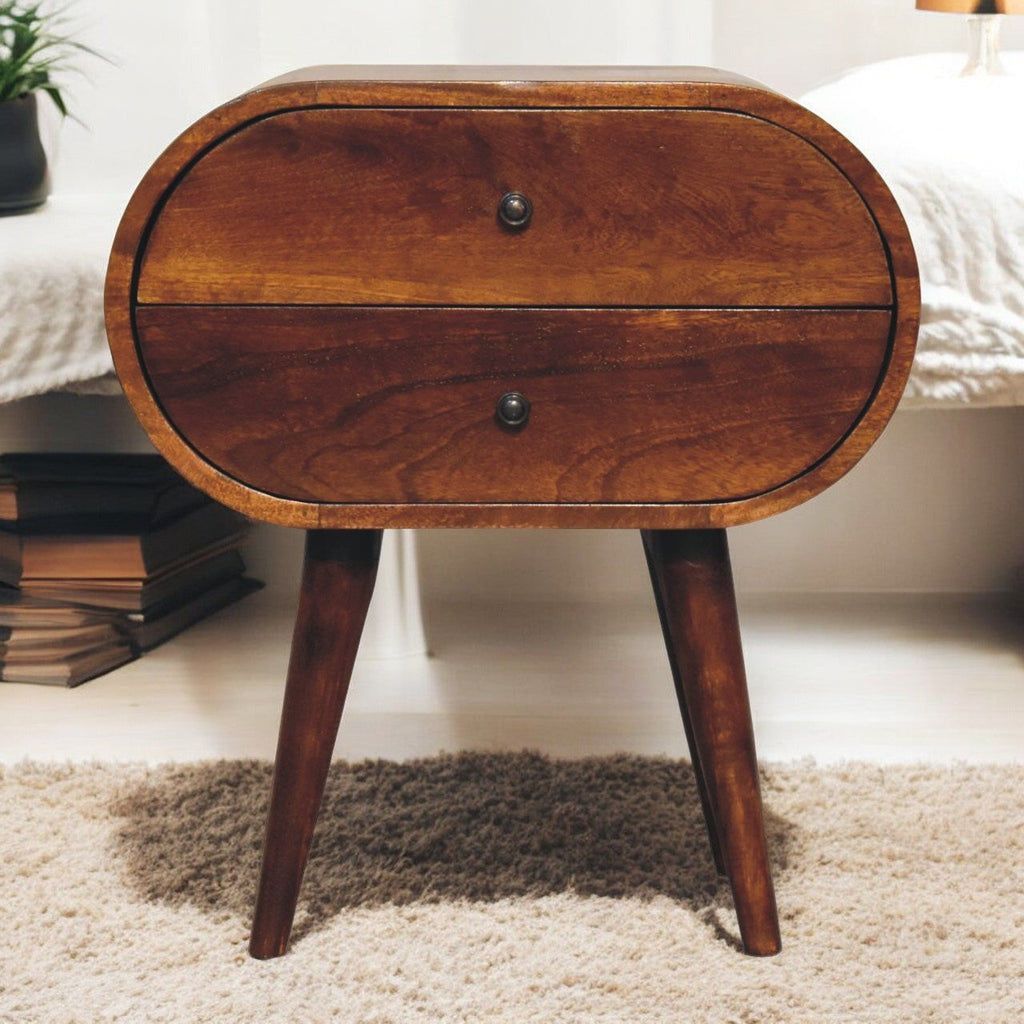 Solid Wood Large Chestnut Circular Bedside Table