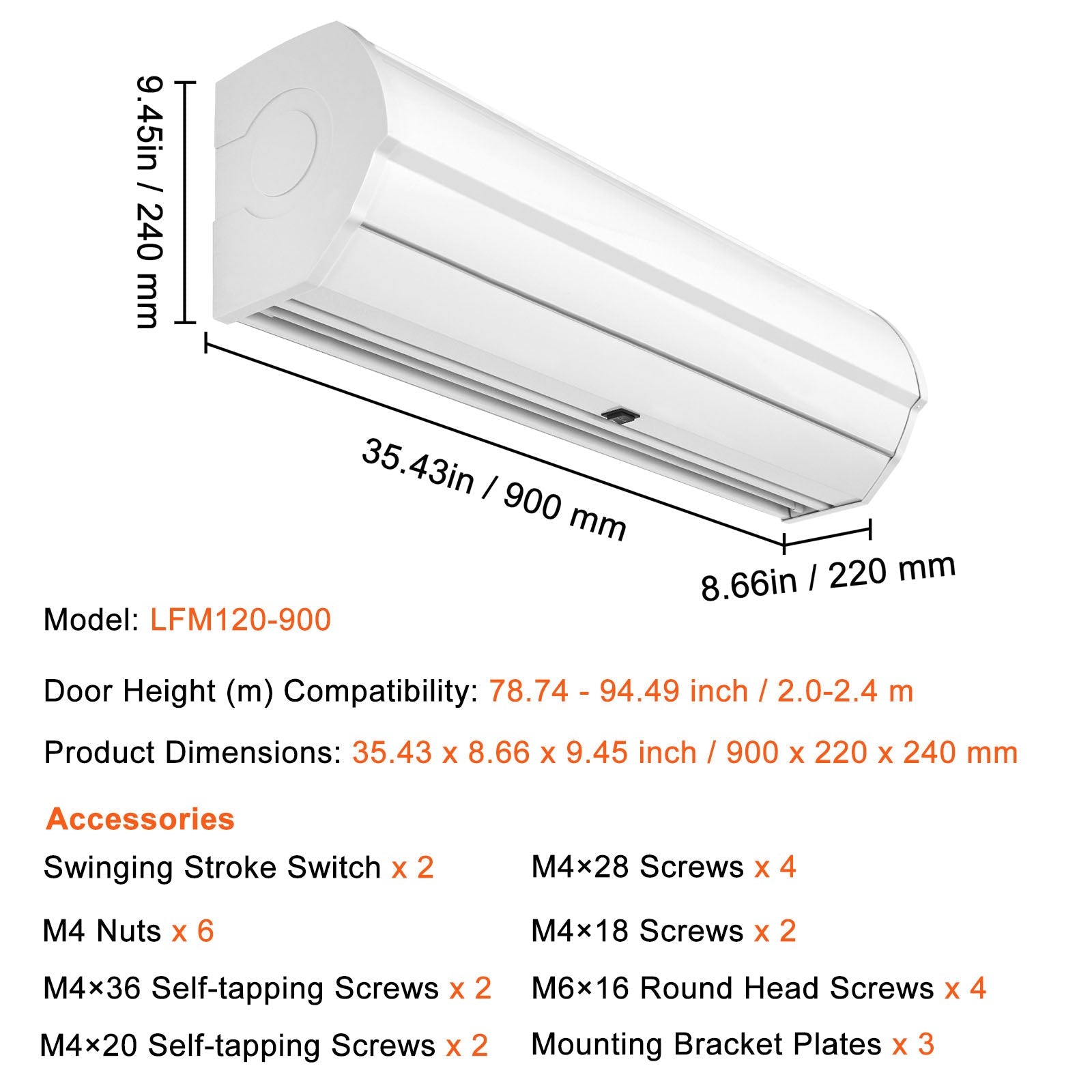 36" Commercial Indoor Air Curtain Super Power 2 Speeds 900CFM
