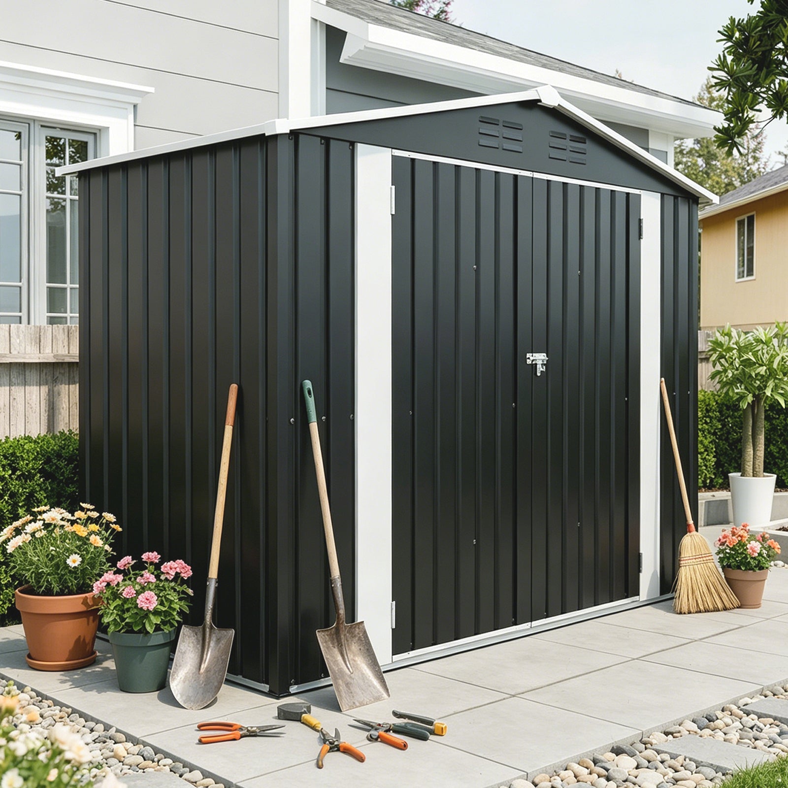 8ft x 4ft Outdoor Metal Storage Shed with Lockable Latch