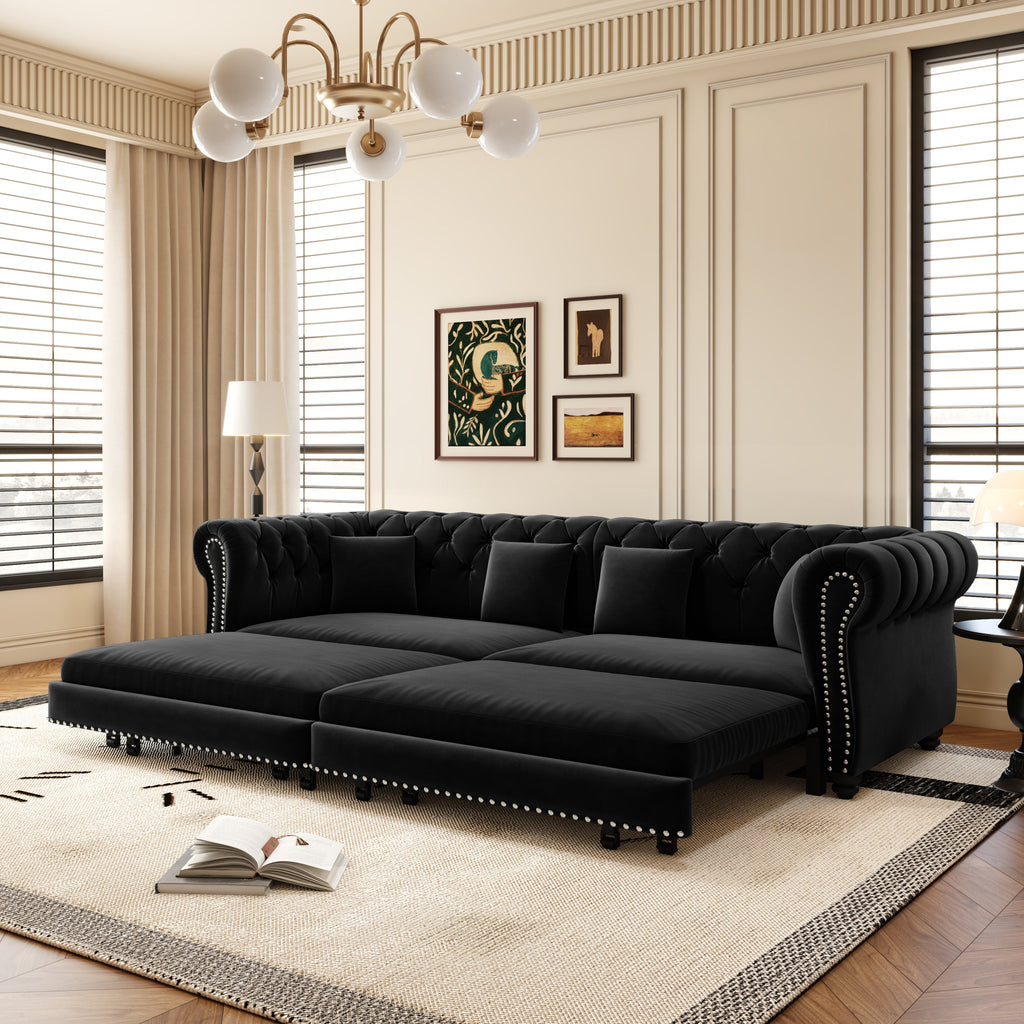 Chesterfield Sofa Bed - 3-in-1 Convertible Velvet Sofa