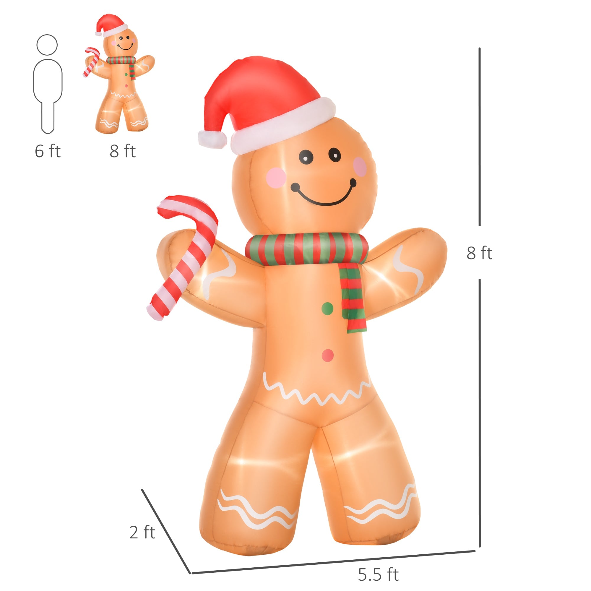Outdoor Inflatable Gingerbread Man with Candy Cane