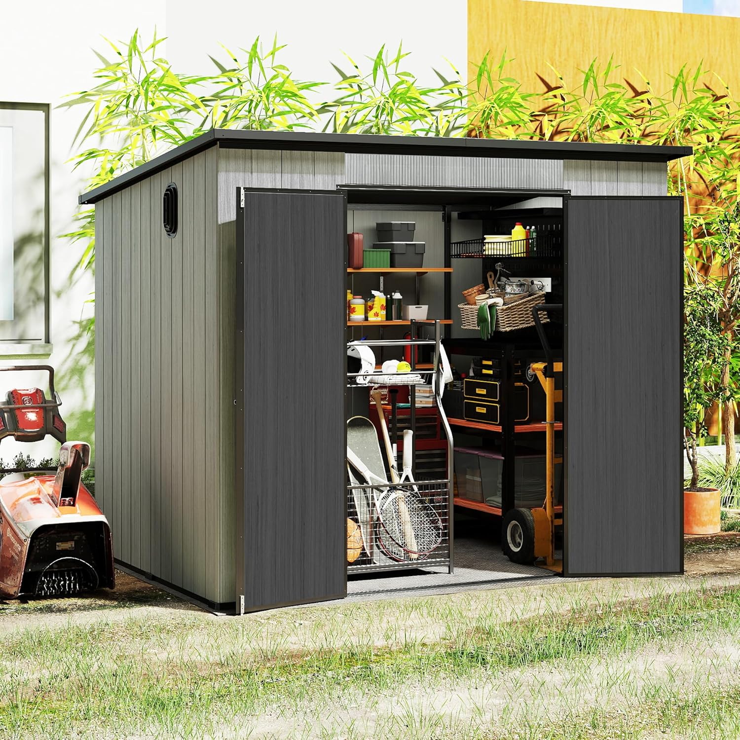 6x8FT Outdoor Resin Storage Shed with Transparent Windows & Louvered Vents