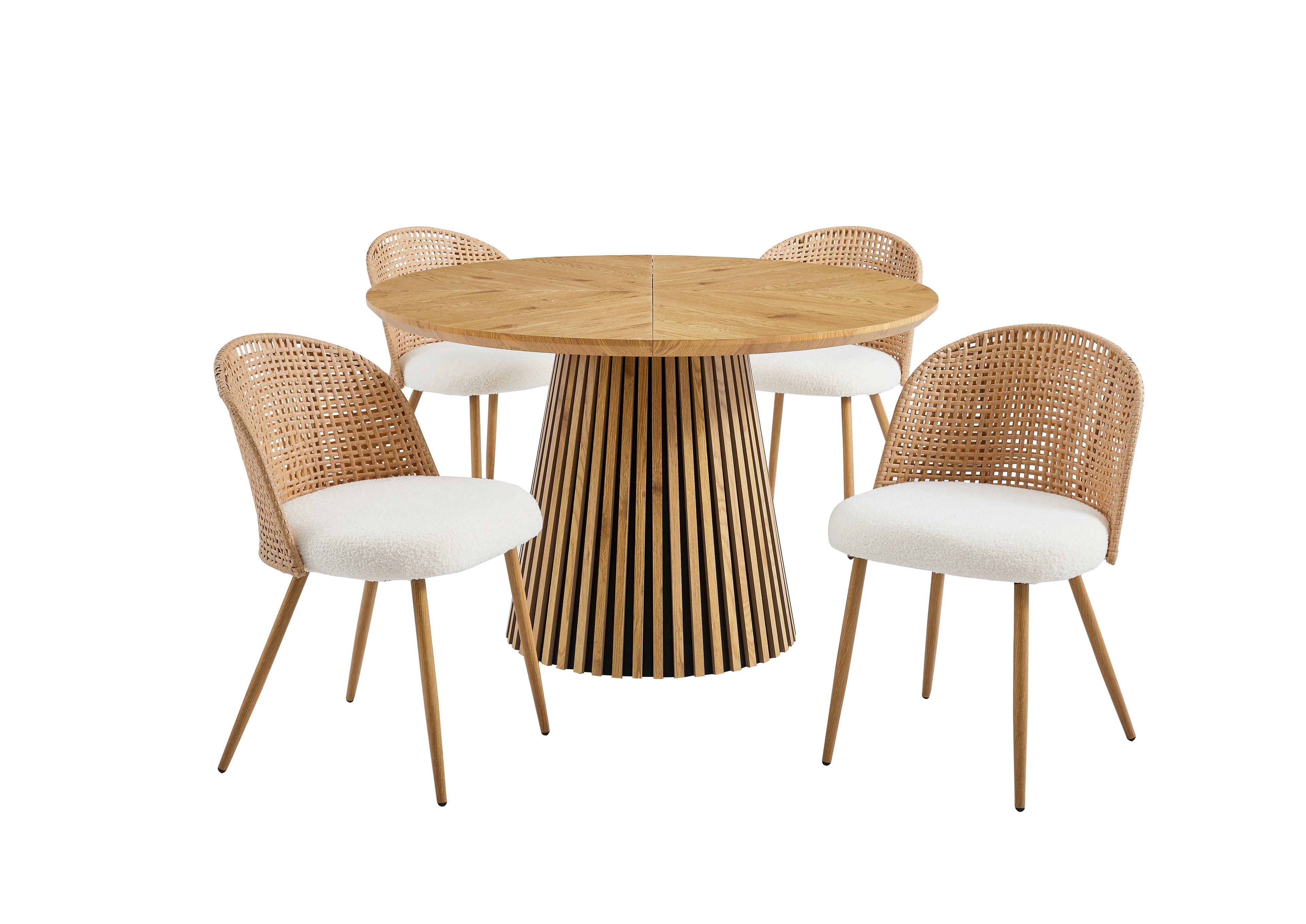 Round Wooden Dining Table + 4 Chairs Set