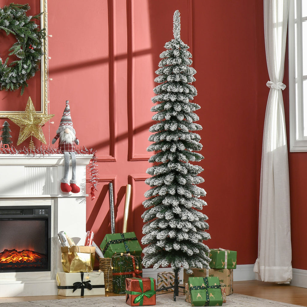 HOMCOM 6' Tall Unlit Snow Flocked Artificial Christmas Tree