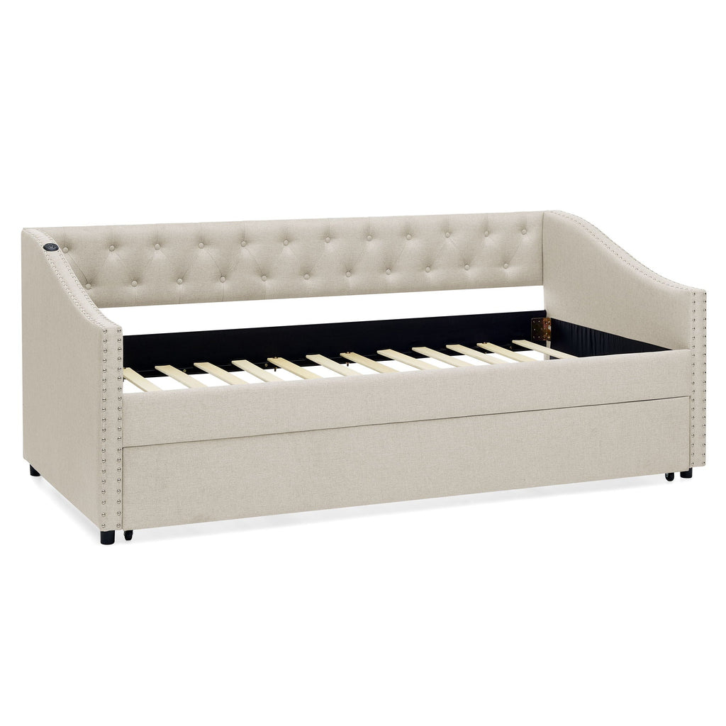 Upholstered Daybed With USB Charging & Pull Out Bed