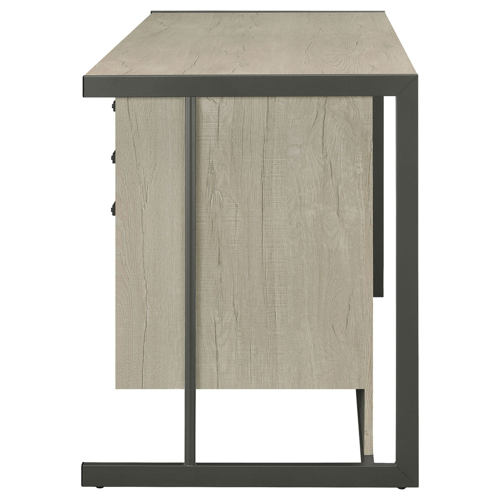 Brisley - Office Desk With Adjustable Keyboard Tray And 3 Drawer Storage - Beige / Gray