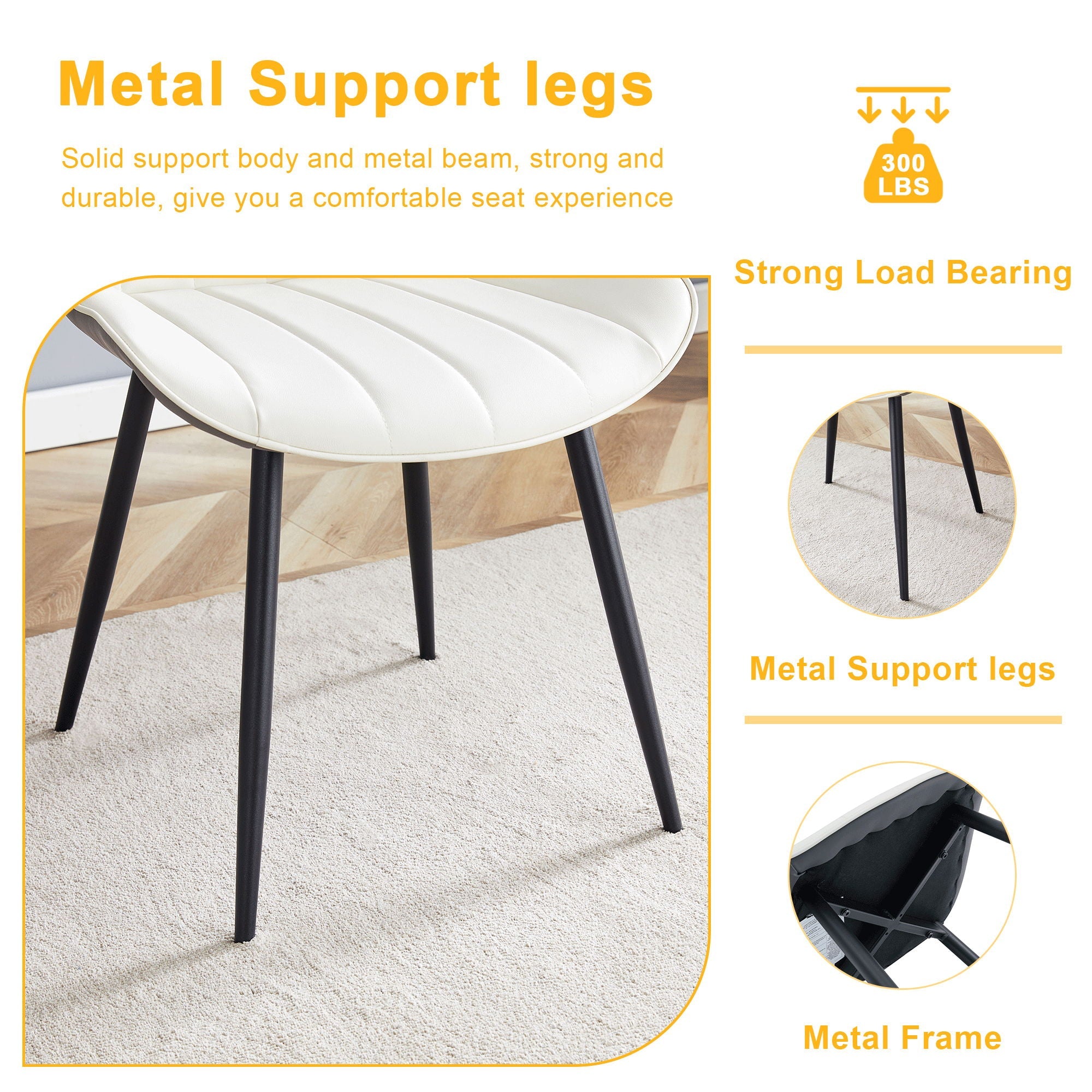 Modern Minimalist Dining Chair Set, Extended Seat Cushion