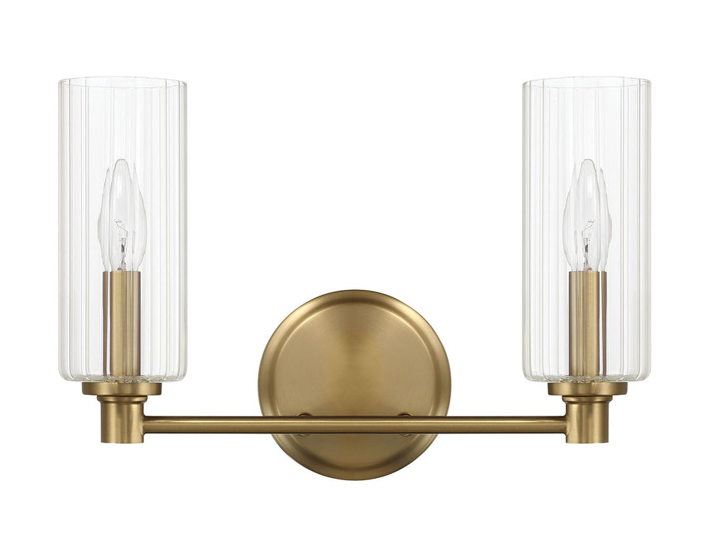 Regal - Double Light Vanity With Clear Ribbed Satin - Antique Brass / Clear