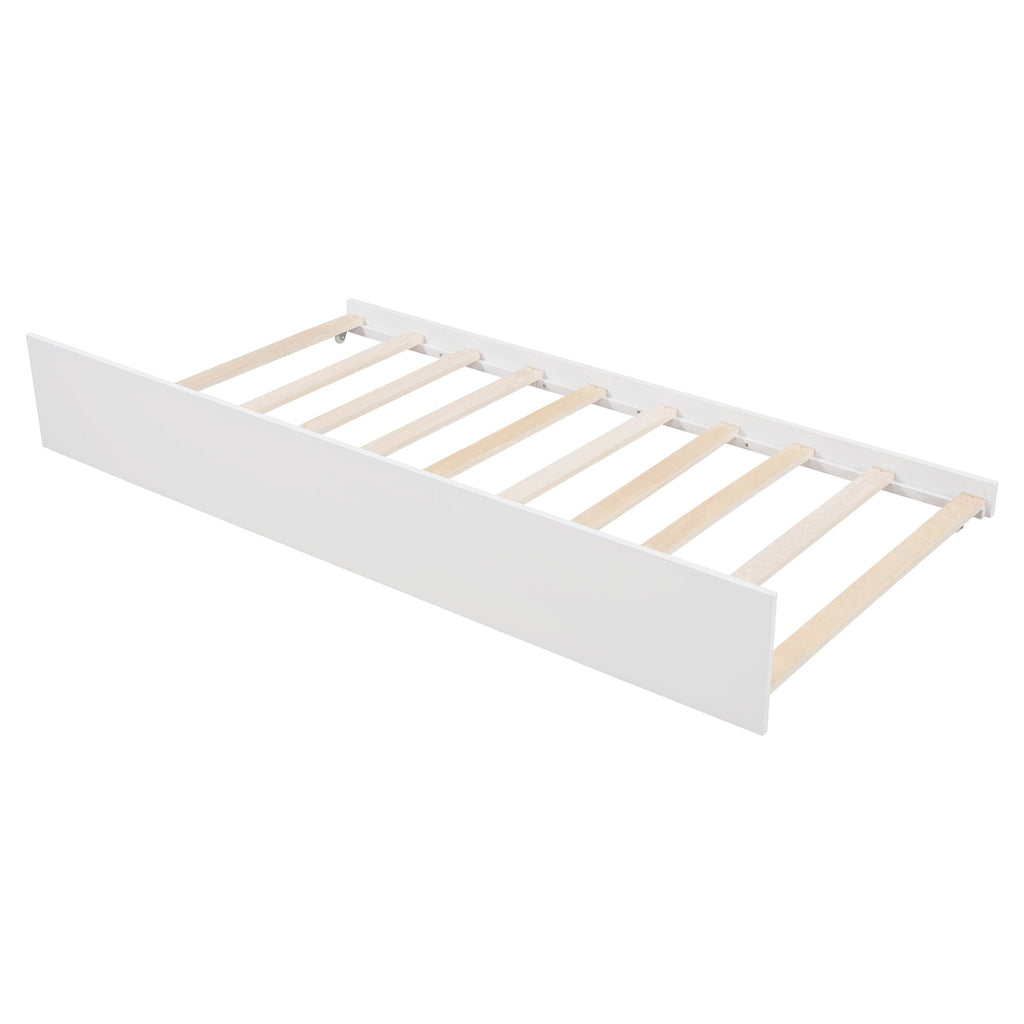 Twin Size Classic House Bed With Twin Size Trundle - White