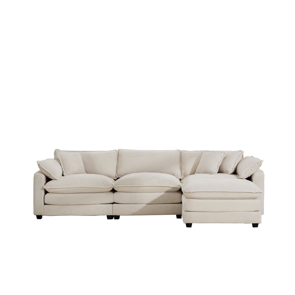 Modern Oversized Modular Cushion Sofa With Ottoman, Low Back, Deep Seating Sofa Set
