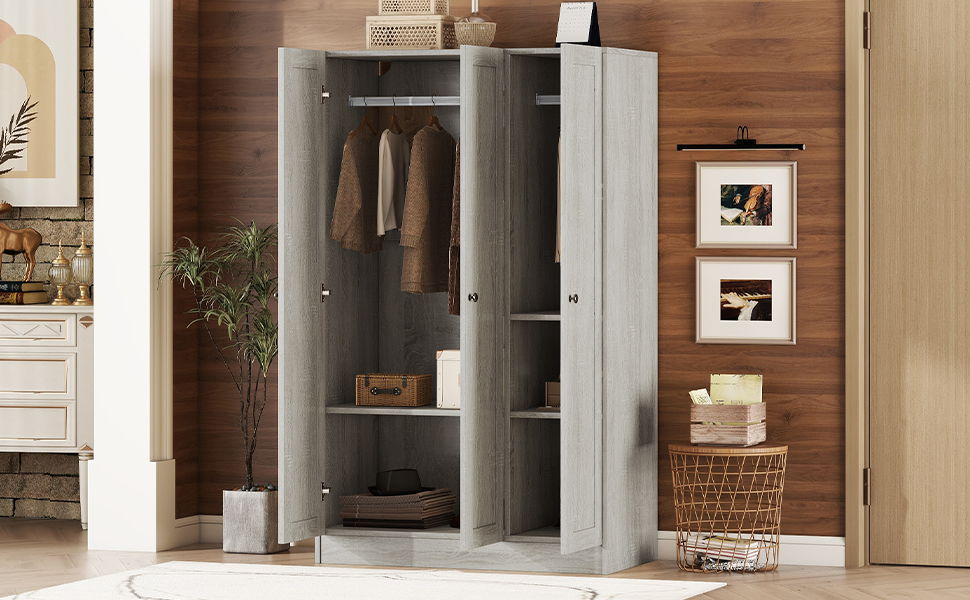 3 Door Shutter Wardrobe With Shelves