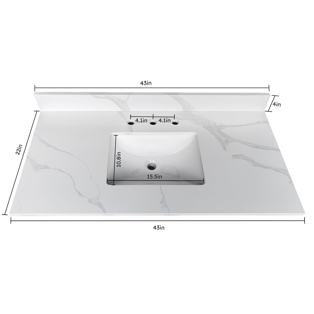 43-Inch Quartz Bathroom Vanity Top