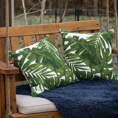 2 Pack Outdoor Throw Pillows, Waterproof & Fade-Resistant Patio Cushions (18x18 Inch, Green Leaf)