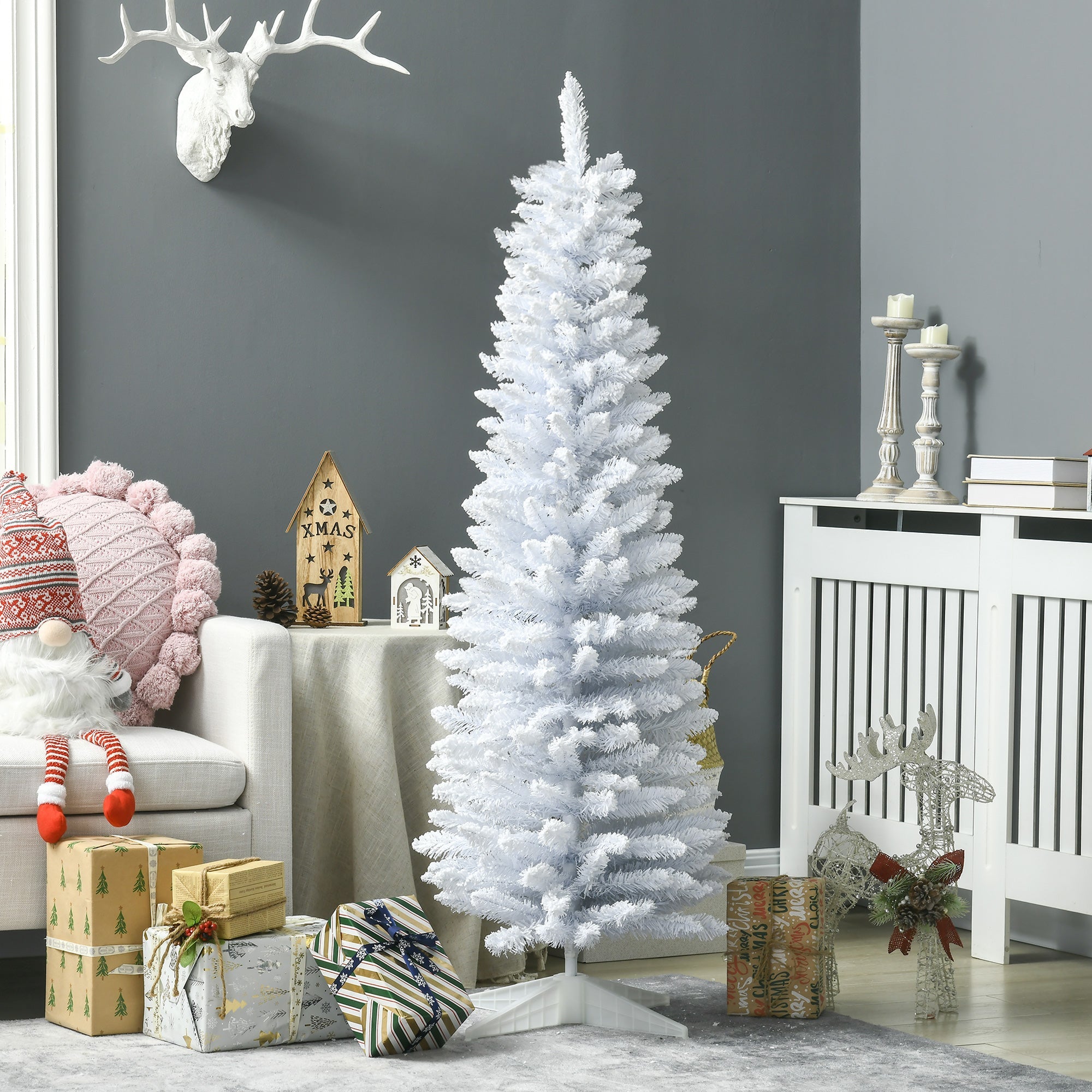 HOMCOM 5' Snow Flocked Artificial Pencil Christmas Tree