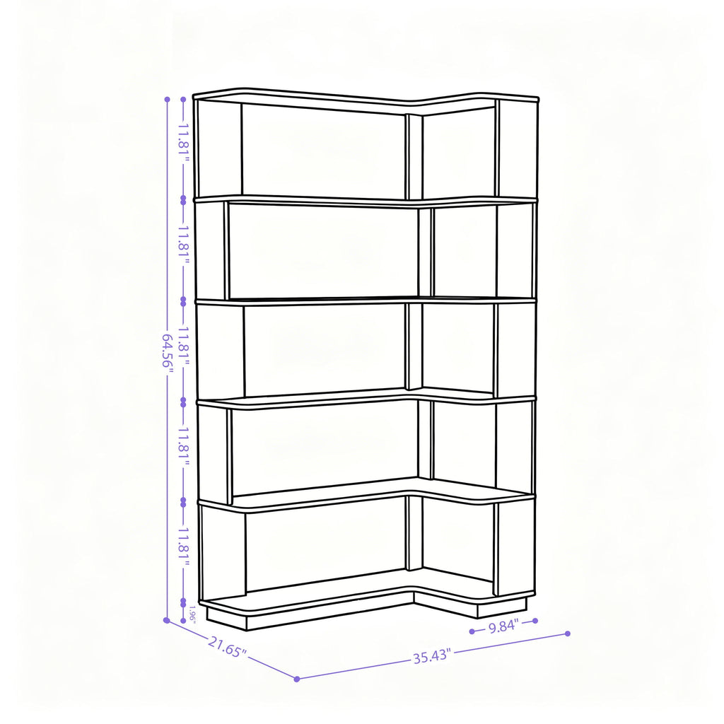 Ox Blood - Red 90Cm L-Shaped Freestanding Corner Bookshelf With Anti Tip Safety, Storage Cabinet For Living Room - Ox Blood Red