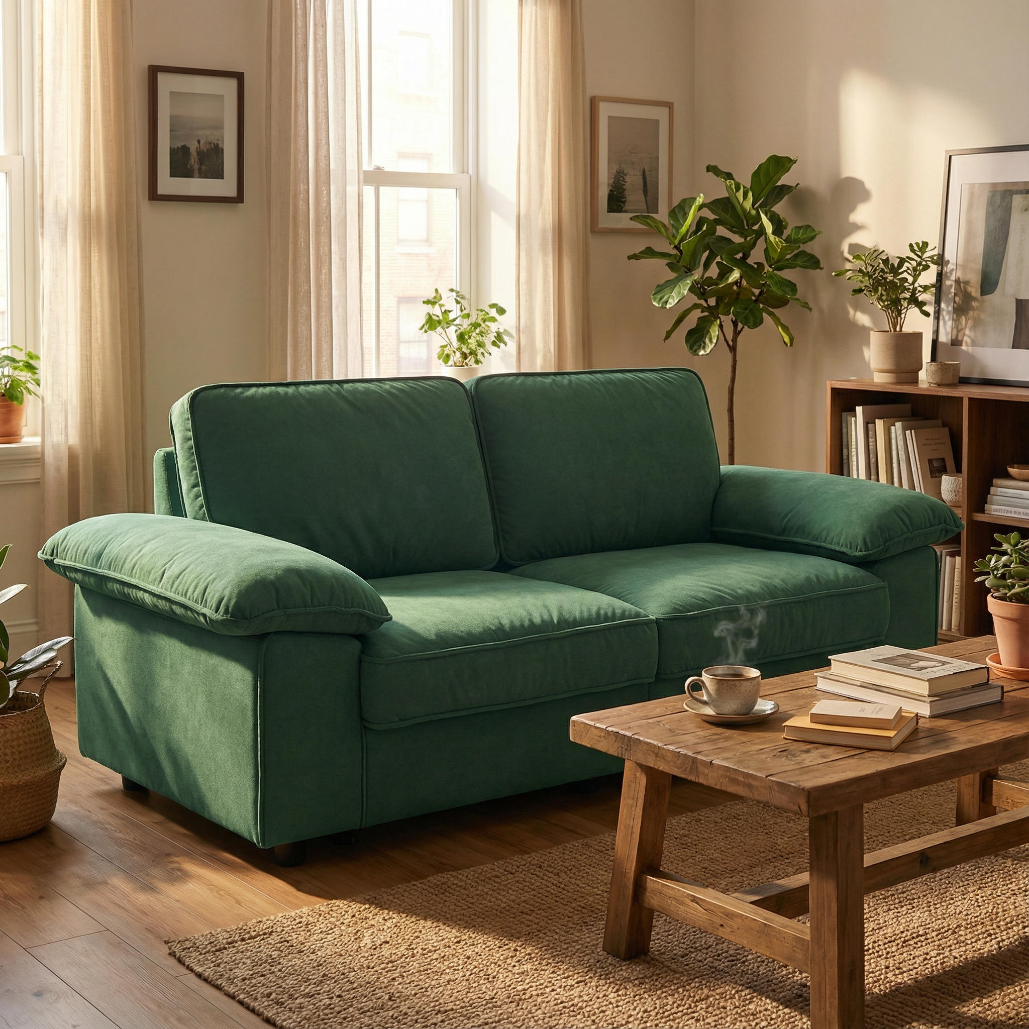 Modern Green Velvet Storage Sofa (2.5S) 78.74 Inch