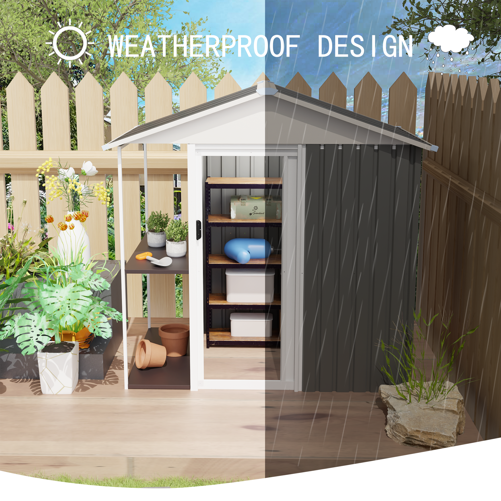 6 x 4 Ft Outdoor Storage Shed with Rack