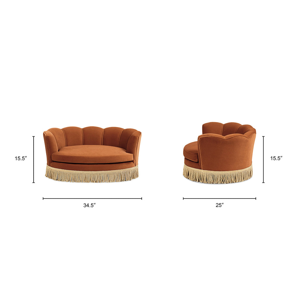 Clara 34.5" Scalloped Pet Sofa Bed, Medium, Burnt