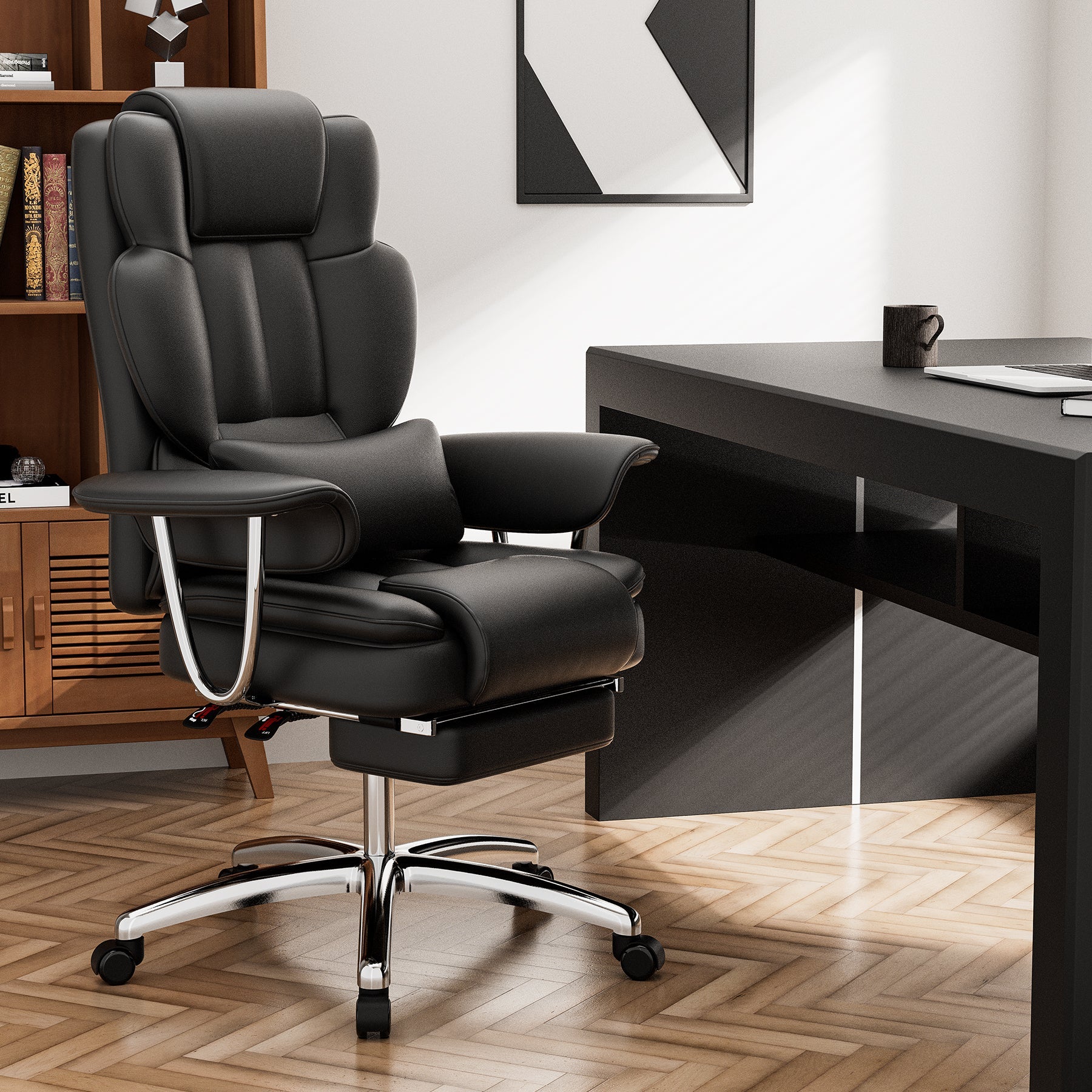 Big and Tall Executive Office Chair with Footrest - Black