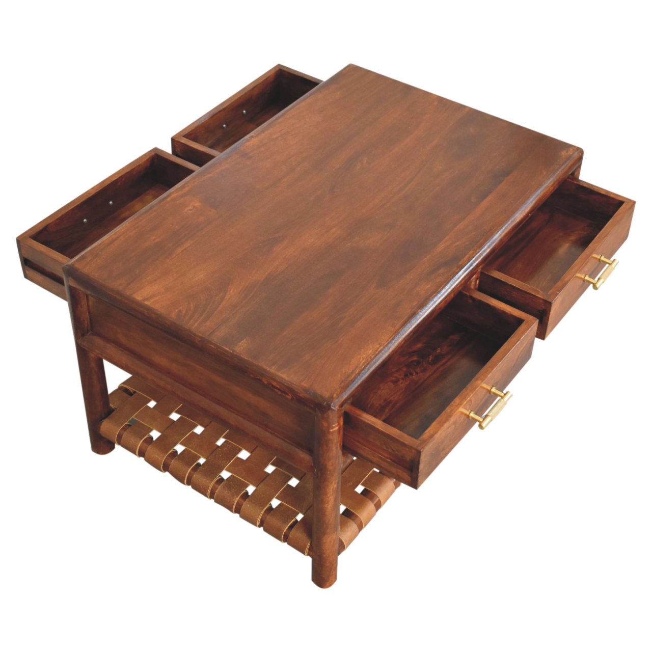 Regency Woven Console Table with 4 Drawers, Open Slot